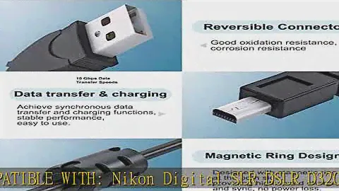 Replacement Nikon Camera UC-E6, UC-E16, UC-E17, UC-E23 USB Cable Transfer Charging Cable Cord for N