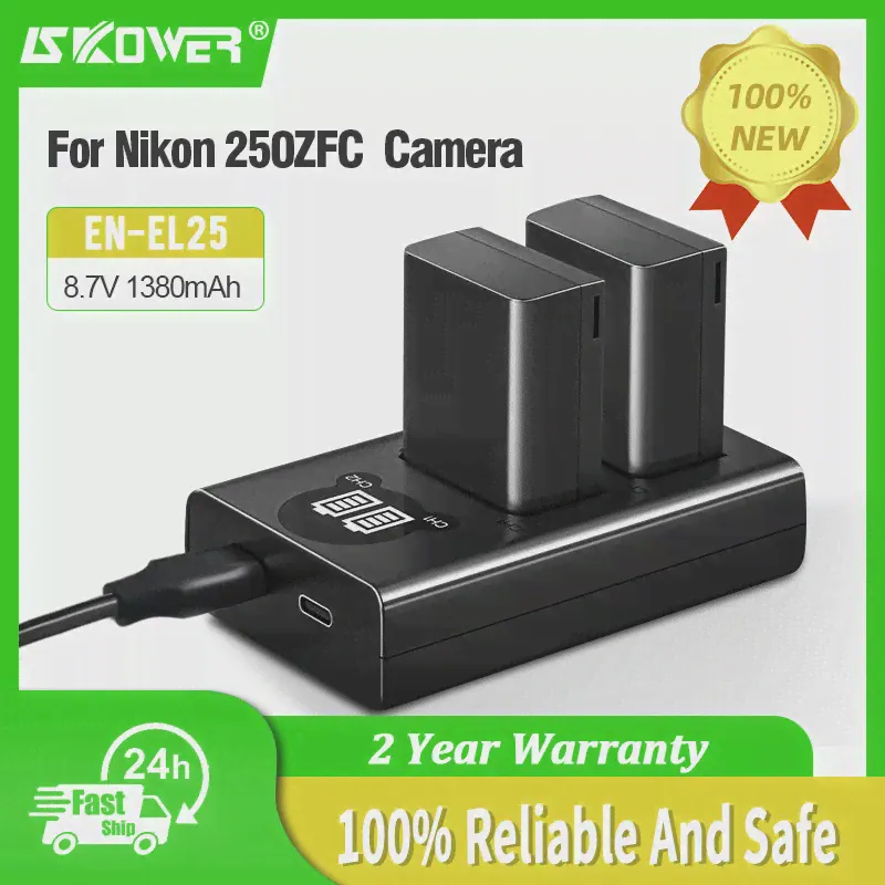 Аккумулятор SKOWER EN-EL25 для камеры Nikon ZFC Z50 Z30 Литий-ионный аккумулятор со светодиодным двухканальным зарядным устройством Цифровой аккумулятор